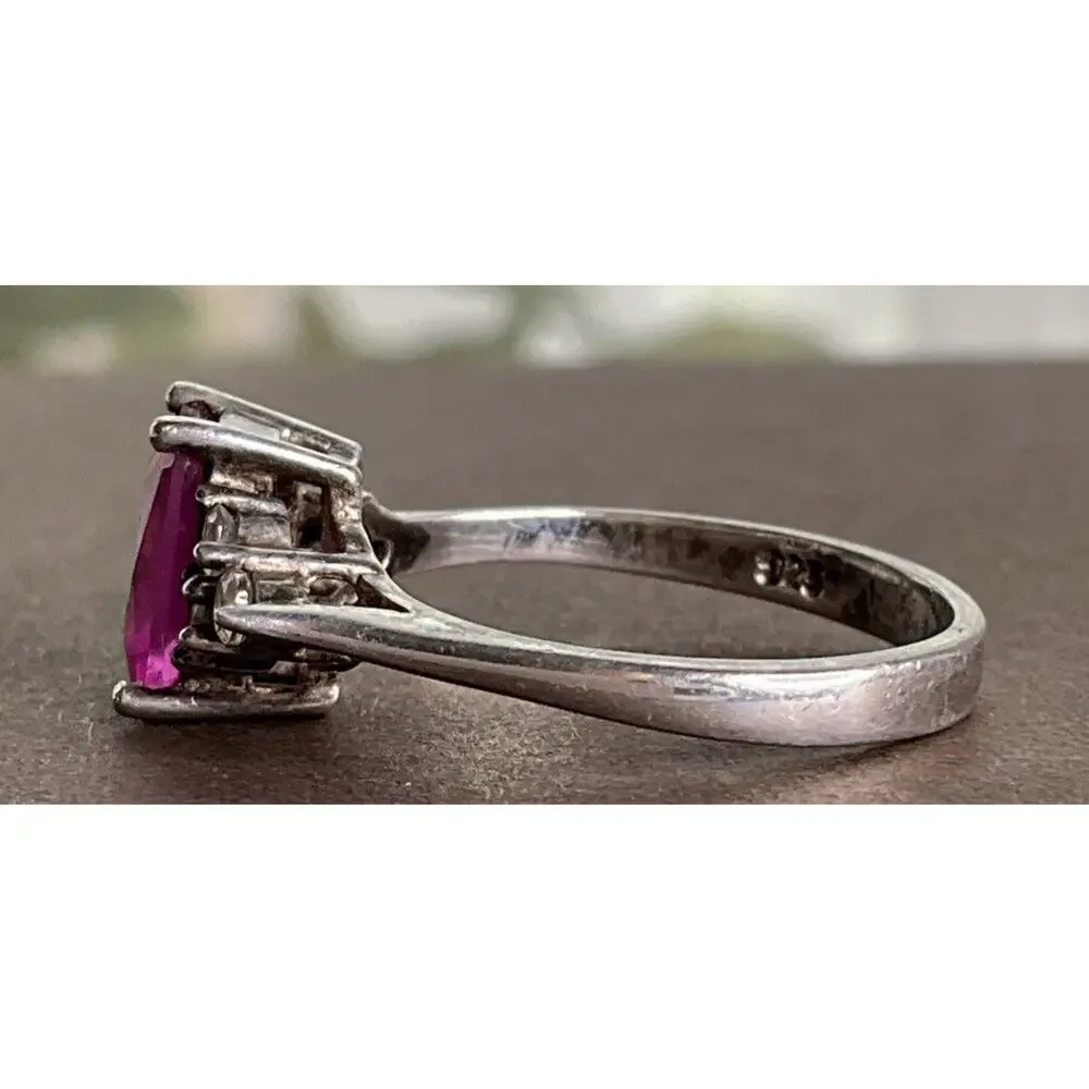 Vintage Sterling Silver Pink Sapphire Cocktail Ring Size 7 NY